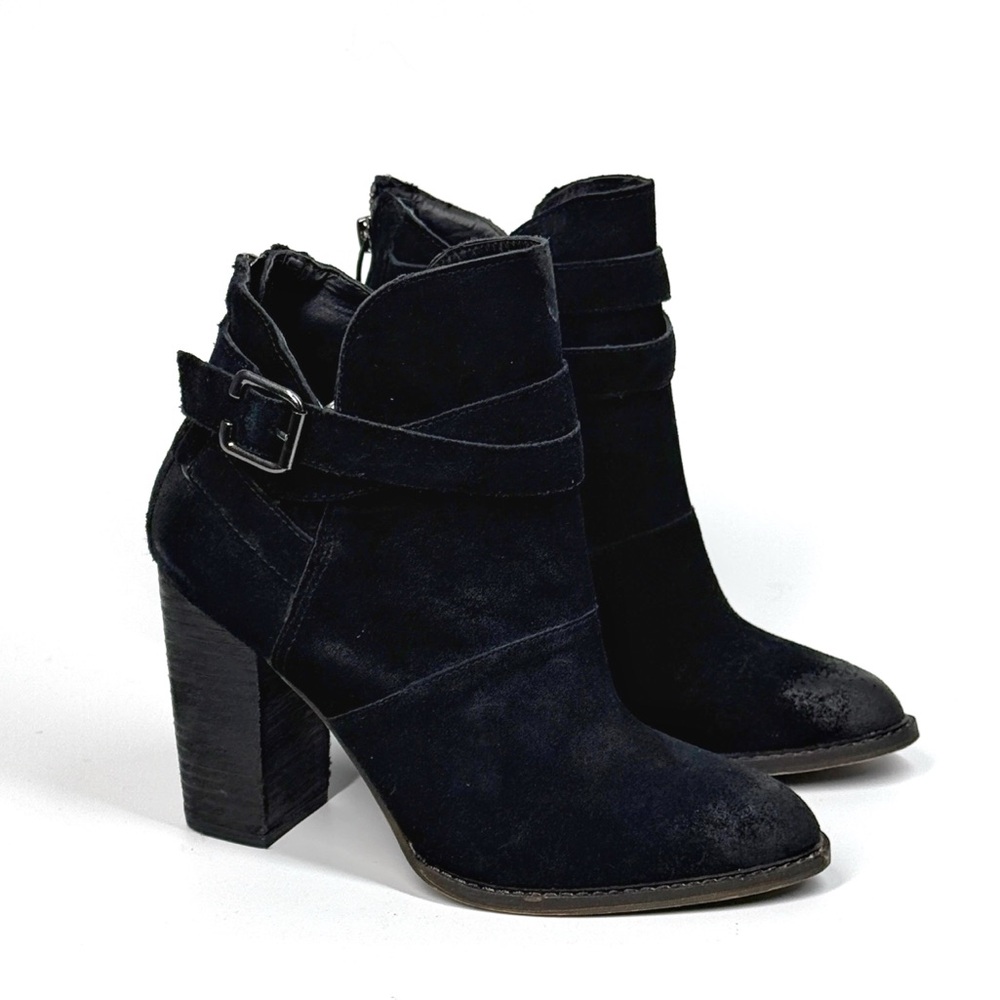 CHINESE LAUNDRY Womens Zip It Suede Heeled Ankle Booties Size 7.5 Black